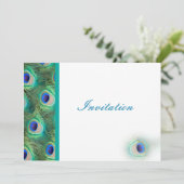 elegante pauwoog blauwe bruiloft uitnodiging (Staand voorkant)