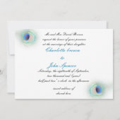 elegante pauwoog blauwe bruiloft uitnodiging (Achterkant)