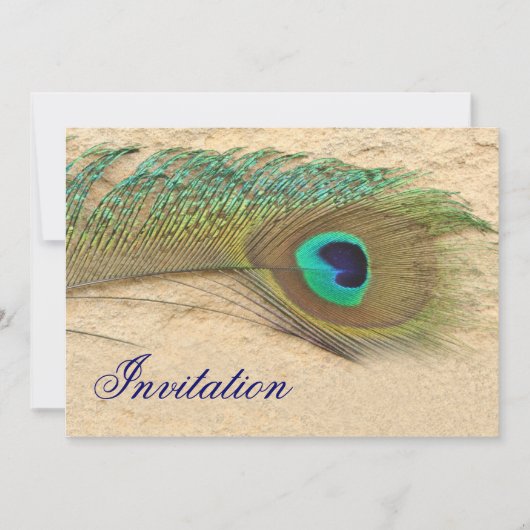 elegante pauwoog blauwe bruiloft uitnodiging (Voorkant)