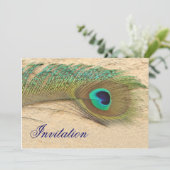 elegante pauwoog blauwe bruiloft uitnodiging (Staand voorkant)