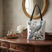 Elegante pauwstas tas met bloemillustratie 