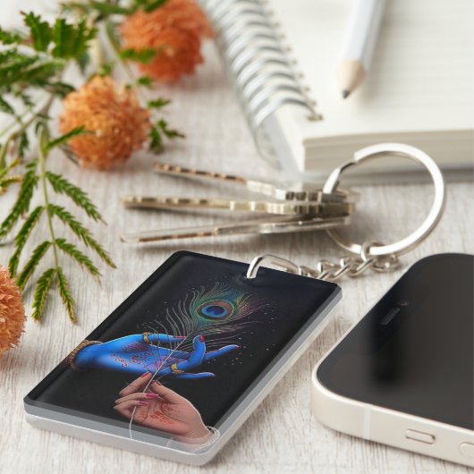 Elegante Pauwveer Acryl Sleutelhanger (Voorkant Rechts)