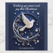 Elegante Peace Dove Faux Papercraft Chic Christmas Wijn Etiket (Enkel label)