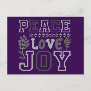 Elegante Peace Love Joy Paarse kerst Feestdagenkaart