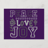 Elegante Peace Love Joy Paarse kerst Feestdagenkaart (Voorkant)