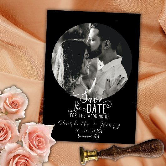 Elegante Peach Black foto bruiloft Opslaan van de Save The Date