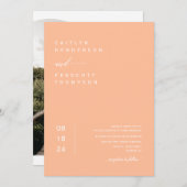 Elegante Peach Boho Foto QR Code Bruiloft Kaart (Voorkant / Achterkant)