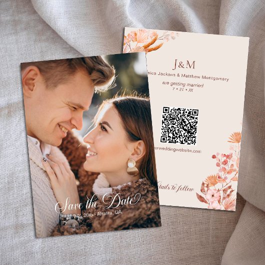 Elegante Peach Boho Style Floral Bewaar de datum Kaart