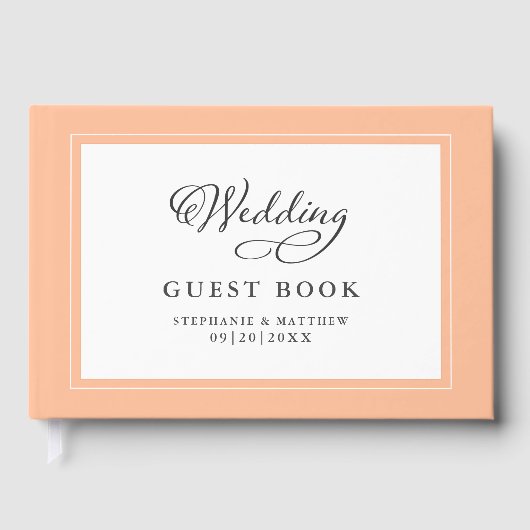 Elegante Peach bruiloft kalligrafie Custom Chic Gastenboek (Voorkant)