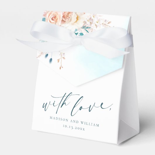 Elegante Peach en Blauwgroen Floral Waterverf Dank Bedankdoosjes (Voorkant Zijde)