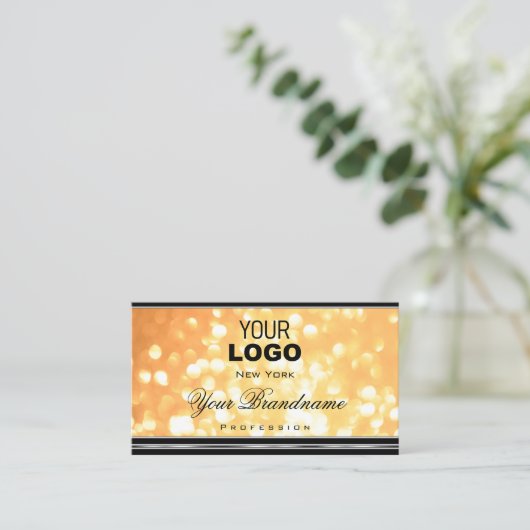 Elegante Peach Glitter Logo Zwart en Zilveren Rand Visitekaartje (Staand voorkant)