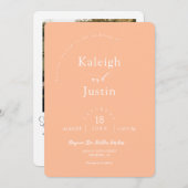 Elegante Peach Minimalistische Bruiloft QR Code Fo Kaart (Voorkant / Achterkant)