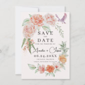 Elegante Peach Peonies Save the Date (Voorkant)