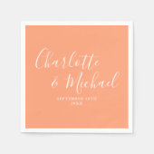 Elegante Peach Signature Script Trouw Servet (Voorkant)