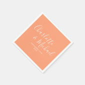 Elegante Peach Signature Script Trouw Servet (Hoek)