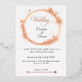 Elegante Peach Sparkle Wedding Script Kalligrafie Folie Uitnodiging
