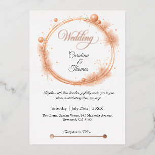 Elegante Peach Sparkle Wedding Script Kalligrafie Folie Uitnodiging