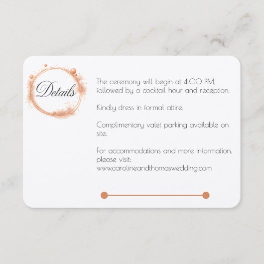 Elegante Peach Sparkle Wedding Script Kalligrafie Informatiekaartje (Voorkant)