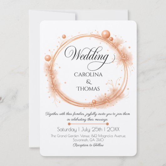 Elegante Peach Sparkle Wedding Script Kalligrafie Kaart (Voorkant)