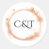 Elegante Peach Sparkle Wedding Script Kalligrafie Ronde Sticker (Voorkant)