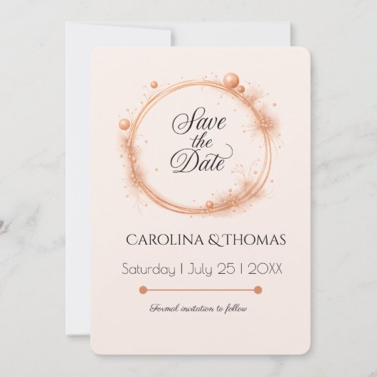 Elegante Peach Sparkle Wedding Script Kalligrafie Save The Date (Voorkant)