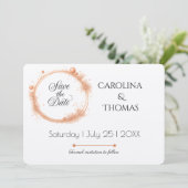 Elegante Peach Sparkle Wedding Script Kalligrafie Save The Date (Staand voorkant)