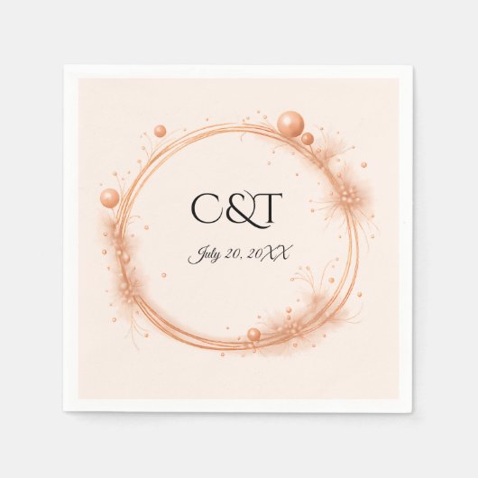 Elegante Peach Sparkle Wedding Script Kalligrafie Servet (Voorkant)