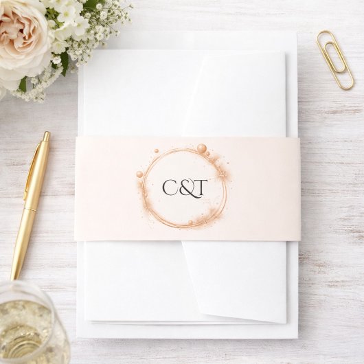 Elegante Peach Sparkle Wedding Script Kalligrafie Uitnodigingen Wikkel