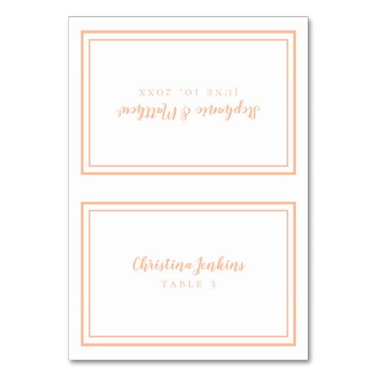 Elegante Peach Wedding Custom Guest Place Card Kaart (Voorkant)