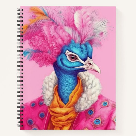 Elegante Peacock Animal Mode Art Pink Notitieboek (Voorkant)