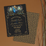 Elegante Peacock Art Deco Zwart en Gouden Vintage Kaart<br><div class="desc">Elegante Peacock Art Deco Zwart en Goud  Invitation</div>