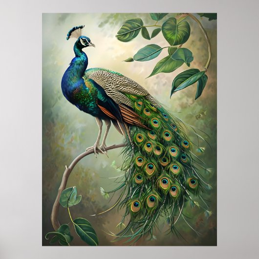 Elegante Peacock Botanische Wall Art Print (Voorkant)