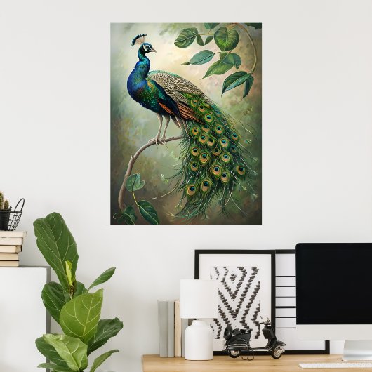 Elegante Peacock Botanische Wall Art Print (Thuiskantoor)