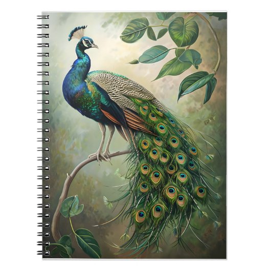 Elegante Peacock Botanische Wall Art Print Notitieboek (Voorkant)