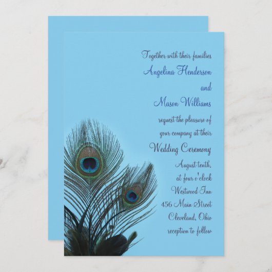 Elegante Peacock bruiloft uitnodiging (turquoise) (Voorkant / Achterkant)