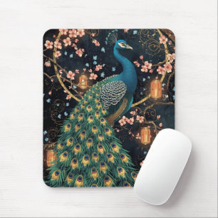 Elegante Peacock Cherry Blossom Art Muismat