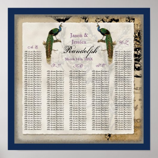 Elegante  Peacock Classic Bruiloft Receptie Poster (Voorkant)
