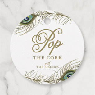 Elegante Peacock Feather Baby shower Champagne Bedankjes Labels