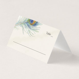 Elegante Peacock Feather Blauwgroen Place Card Visitekaartje