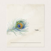 Elegante Peacock Feather Blauwgroen Place Card Visitekaartje (Buitenkant ongevouwen)