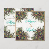 Elegante Peacock Feather bruiloft uitnodiging 2 (Voorkant / Achterkant)