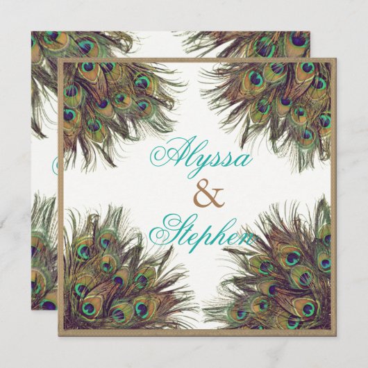 Elegante Peacock Feather bruiloft uitnodiging 2 (Voorkant / Achterkant)