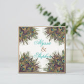 Elegante Peacock Feather bruiloft uitnodiging 2 (Staand voorkant)