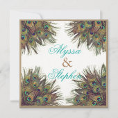 Elegante Peacock Feather bruiloft uitnodiging 2 (Voorkant)