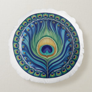 Elegante Peacock Feather Mandala Rond Kussen