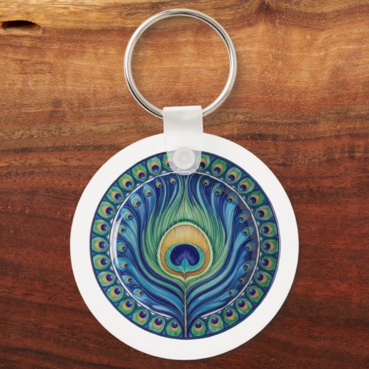Elegante Peacock Feather Mandala Sleutelhanger (Voorkant)