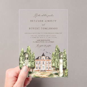 Elegante Peacock Feather Vintage bruiloft Acryl Uitnodigingen