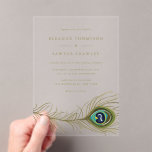 Elegante Peacock Feather Vintage bruiloft Acryl Uitnodigingen<br><div class="desc">Verhoog uw huwelijksviering met onze aanpasbare acryl bruiloft uitnodiging met een prachtig pauw veer ontwerp. Deze elegante en moderne uitnodiging is gemaakt van helder acryl van hoge kwaliteit en is perfect voor koppels die op zoek zijn naar een unieke en gedenkwaardige manier om hun gasten uit te nodigen. Het ingewikkelde...</div>