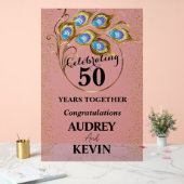 Elegante Peacock Feathers 50ste Jubileum Acryl Bord (Huwelijk)