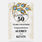 Elegante Peacock Feathers 50ste Jubileum Acryl Bord (Voorkant)